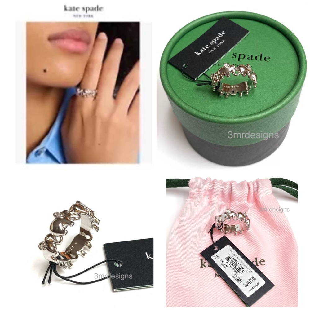 NWT Kate Spade ♠️ PRECIOUS ELEPHANT Silver Plated Brass /CZ Crystals Ring